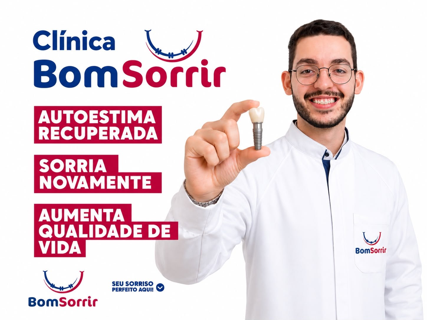 Dentista da Clínica Bom Sorrir segurando um implante dentário